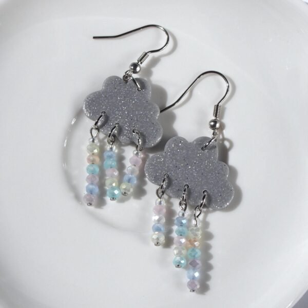 Grey Glitter Cloud Earrings: Beaded Sky Jewelry