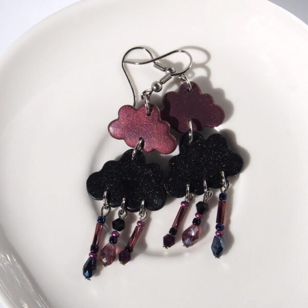 Purple and Black Cloud Earrings: Whimsigoth Storm Jewelry