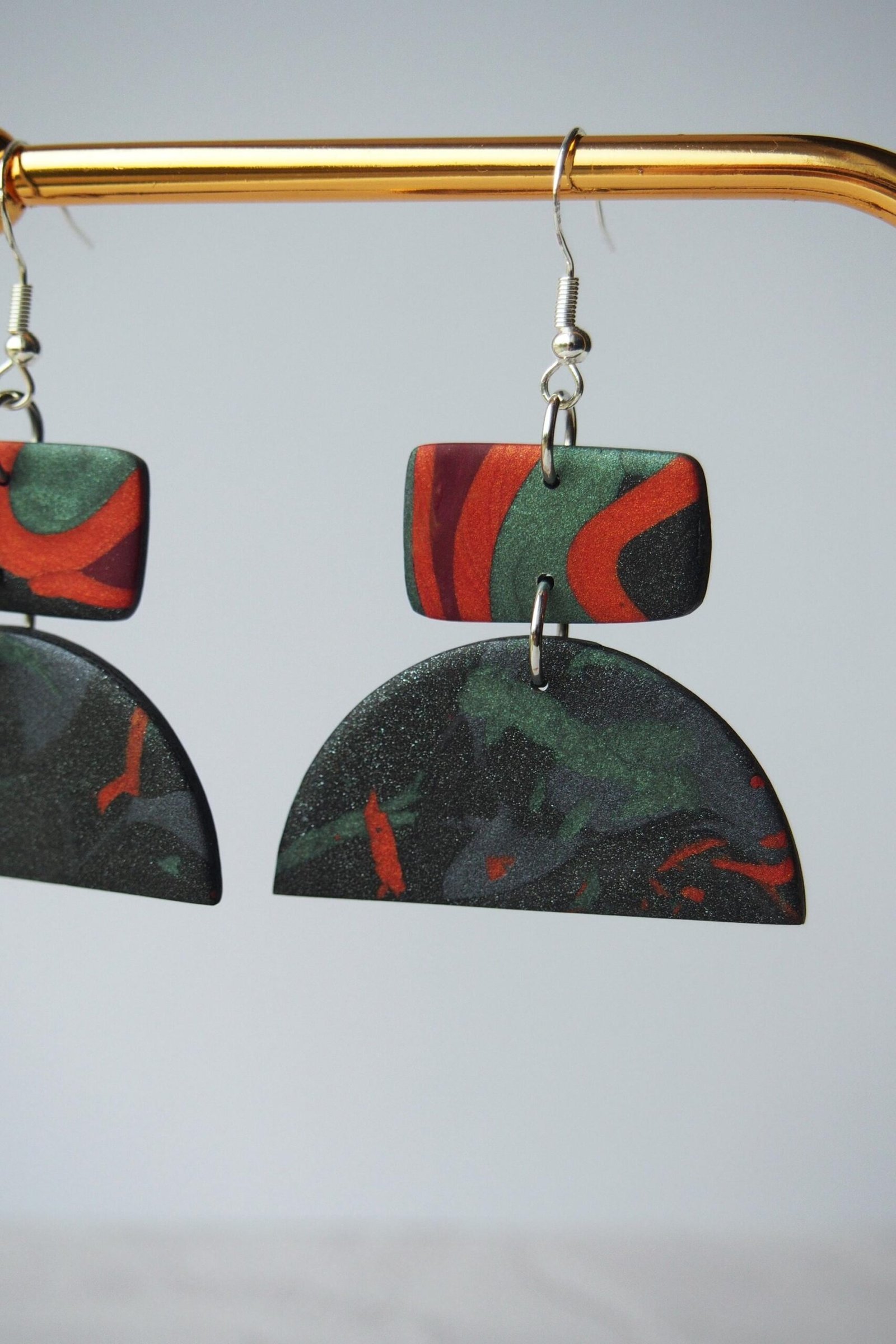 Koi Fish Pond Earrings: Transformative Teal & Copper Abstract Dangles - Image 4
