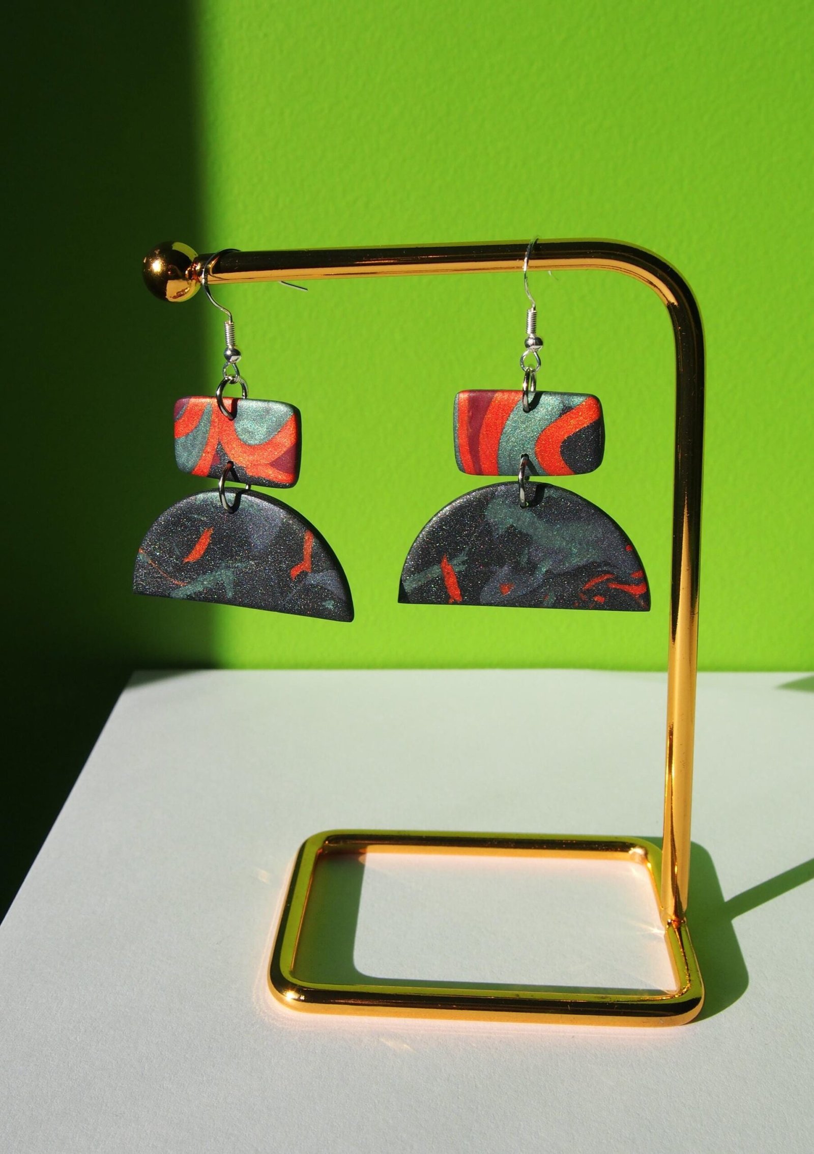 Koi Fish Pond Earrings: Transformative Teal & Copper Abstract Dangles - Image 6