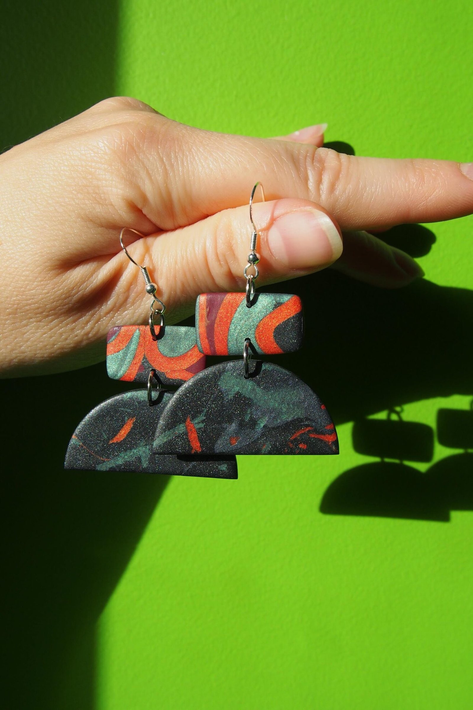 Koi Fish Pond Earrings: Transformative Teal & Copper Abstract Dangles - Image 5
