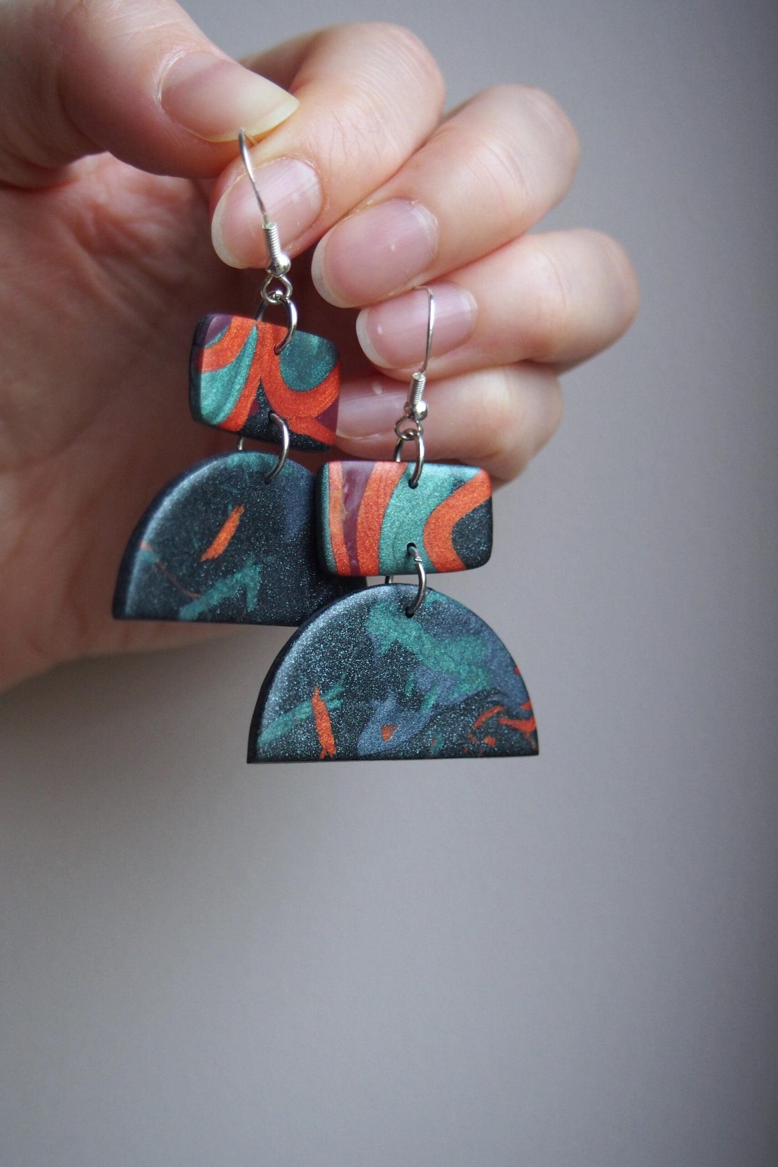Koi Fish Pond Earrings: Transformative Teal & Copper Abstract Dangles - Image 2