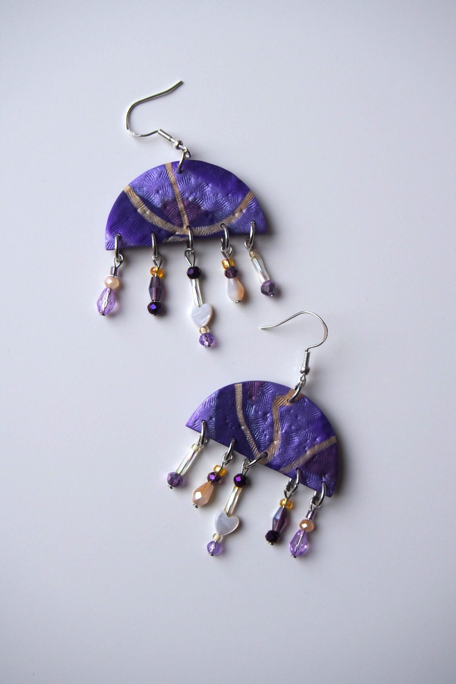 Purple & Gold Boho Earrings: Textured Chandelier Dangles - Image 4
