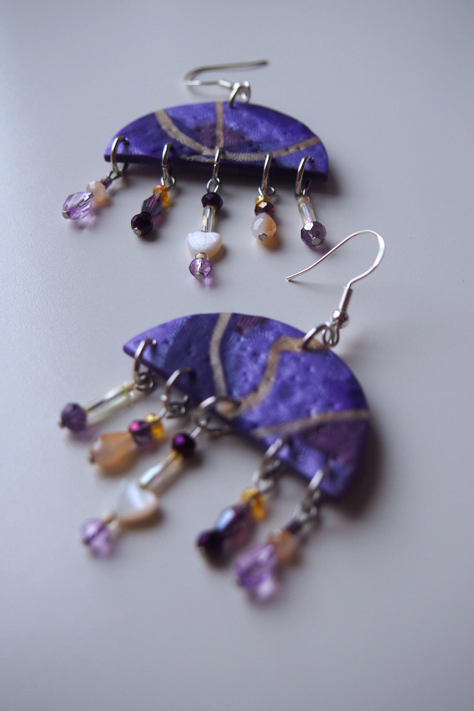 Purple & Gold Boho Earrings: Textured Chandelier Dangles - Image 5