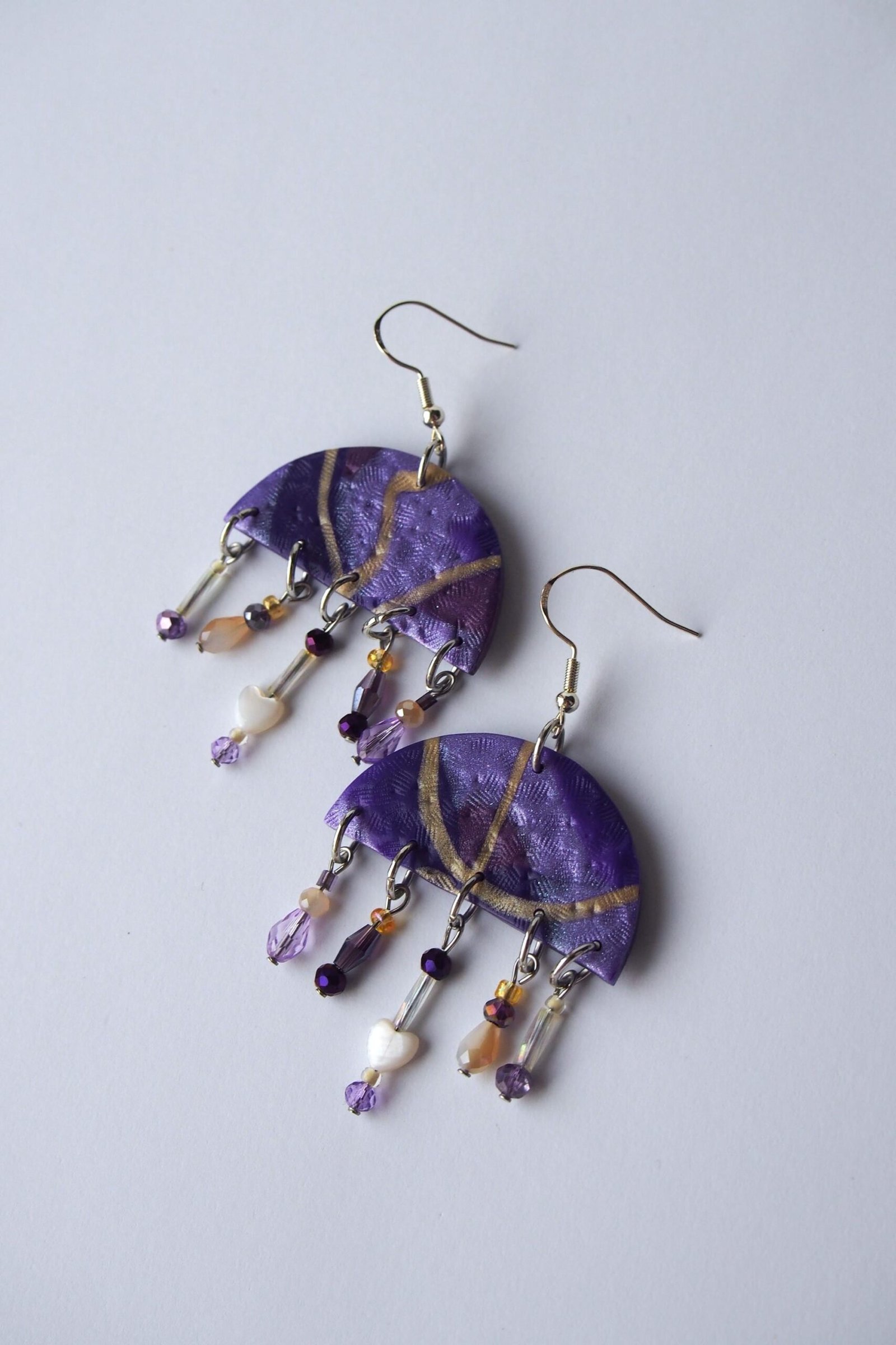 Purple & Gold Boho Earrings: Textured Chandelier Dangles - Image 6