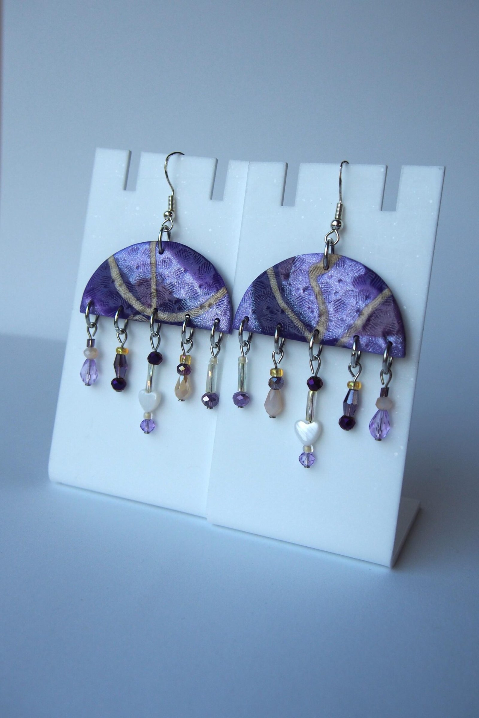 Purple & Gold Boho Earrings: Textured Chandelier Dangles - Image 7