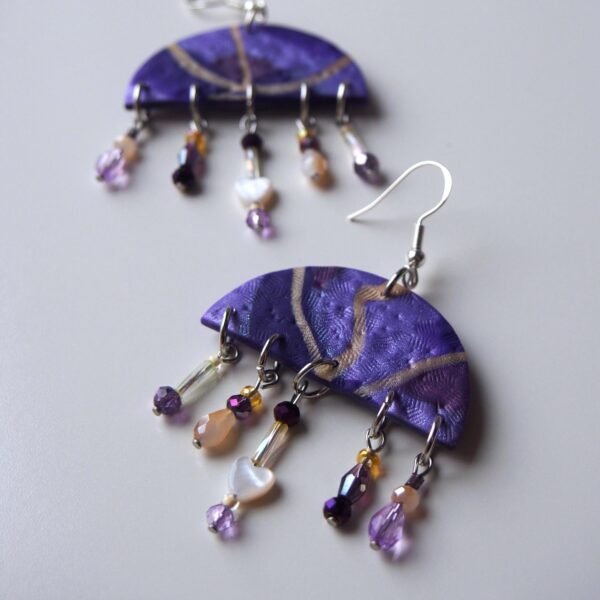 Purple & Gold Boho Earrings: Textured Chandelier Dangles