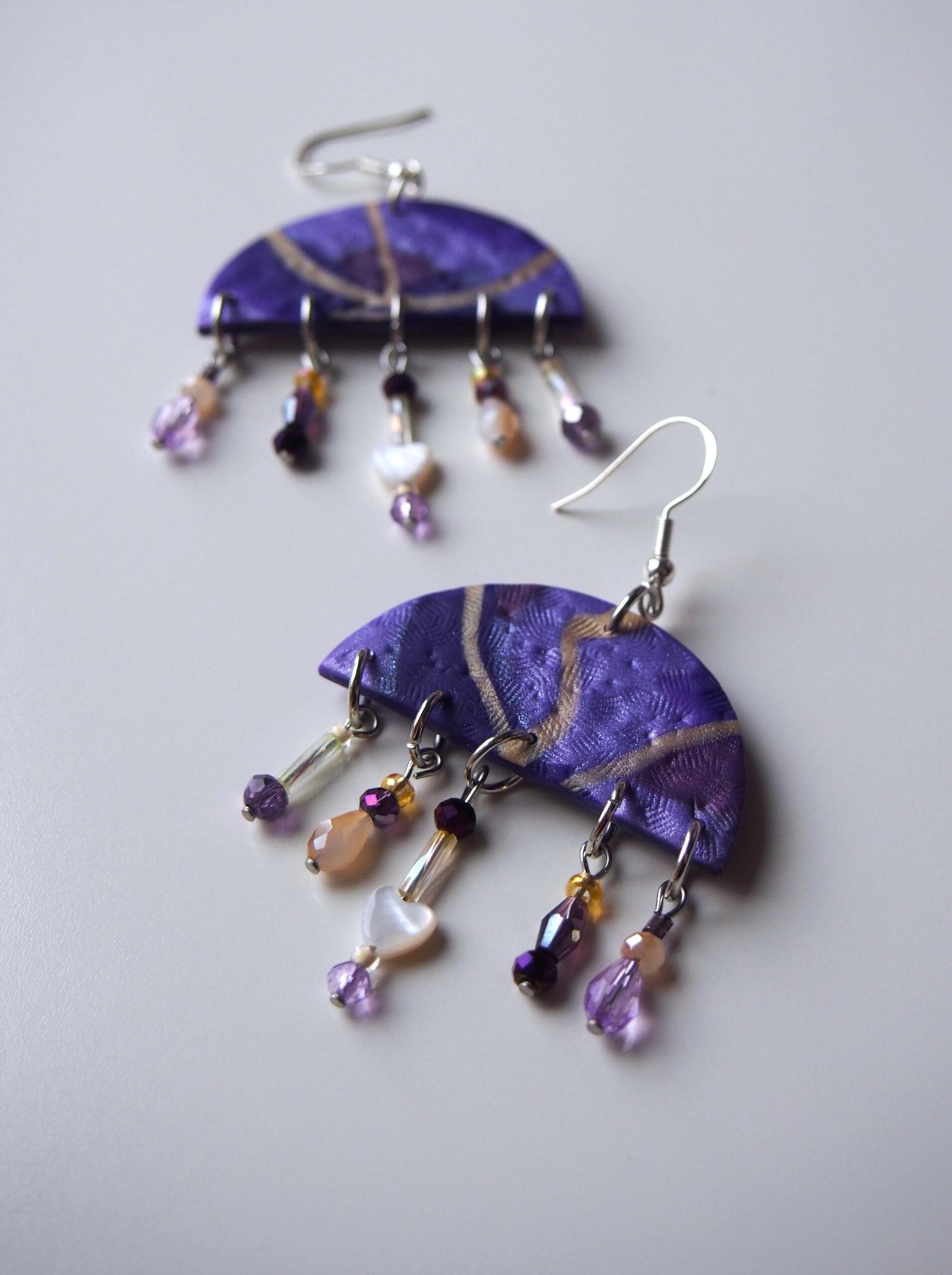 Purple & Gold Boho Earrings: Textured Chandelier Dangles