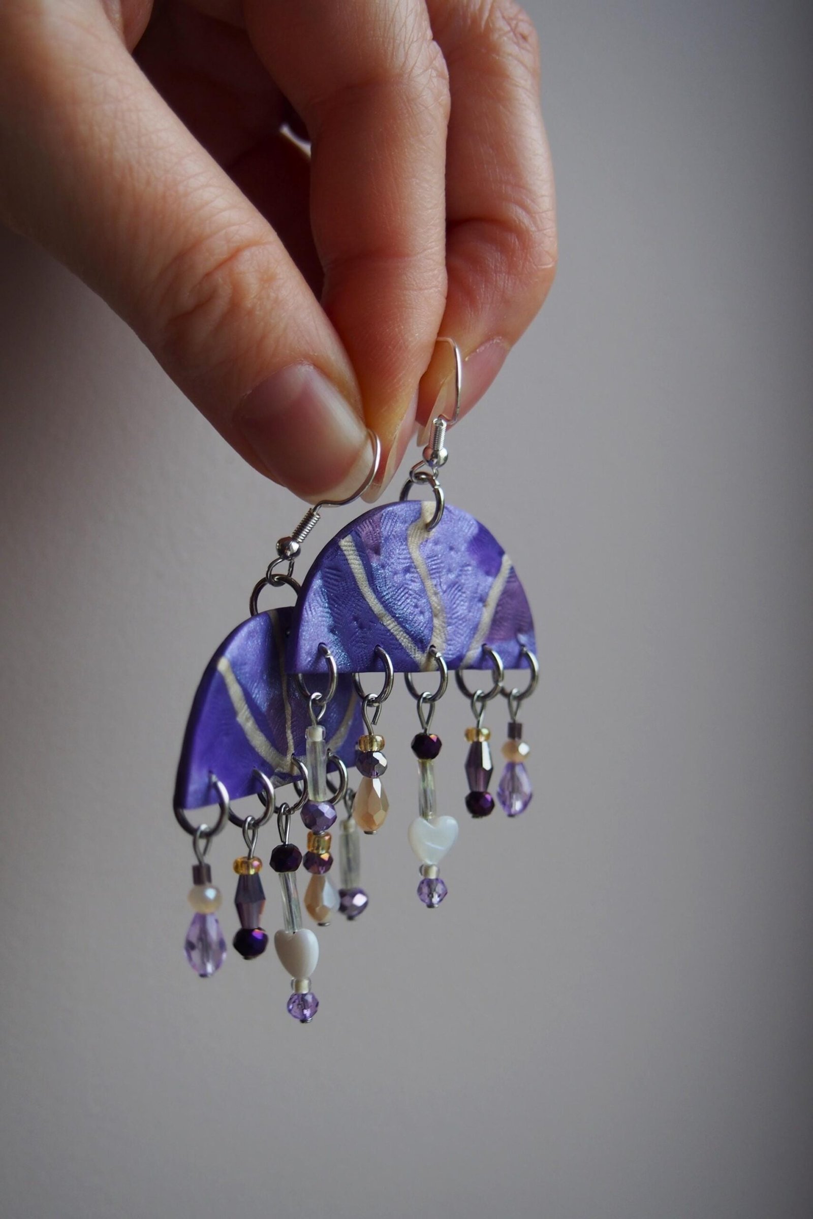 Purple & Gold Boho Earrings: Textured Chandelier Dangles - Image 9