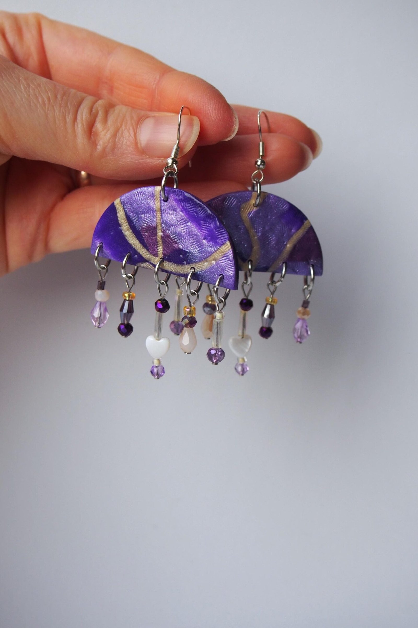 Purple & Gold Boho Earrings: Textured Chandelier Dangles - Image 8