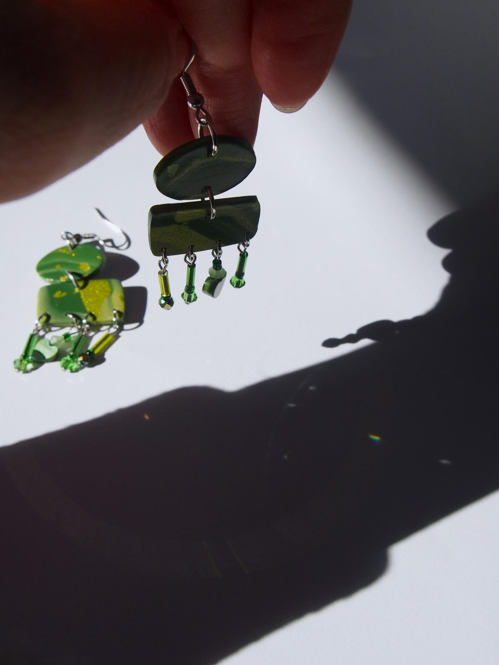 Shimmering Green Boho Earrings: Geometric Heart Dangles - Image 8