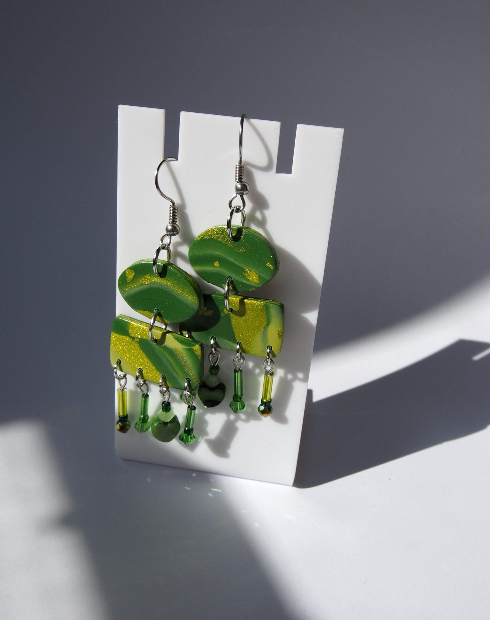 Shimmering Green Boho Earrings: Geometric Heart Dangles - Image 4
