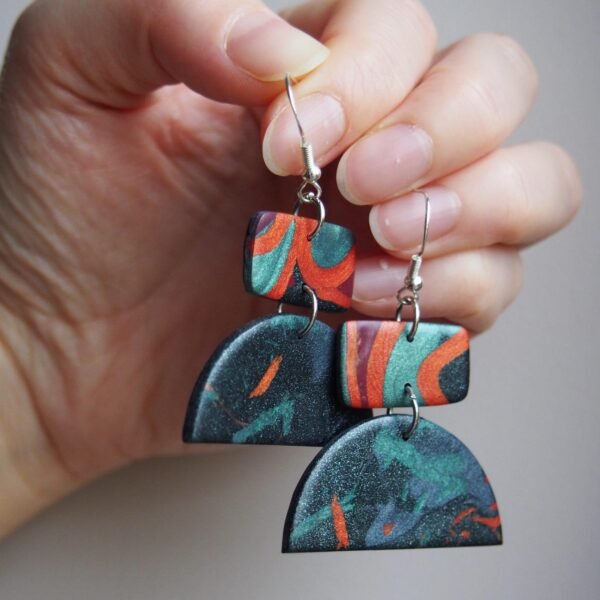 Koi Fish Pond Earrings: Transformative Teal & Copper Abstract Dangles