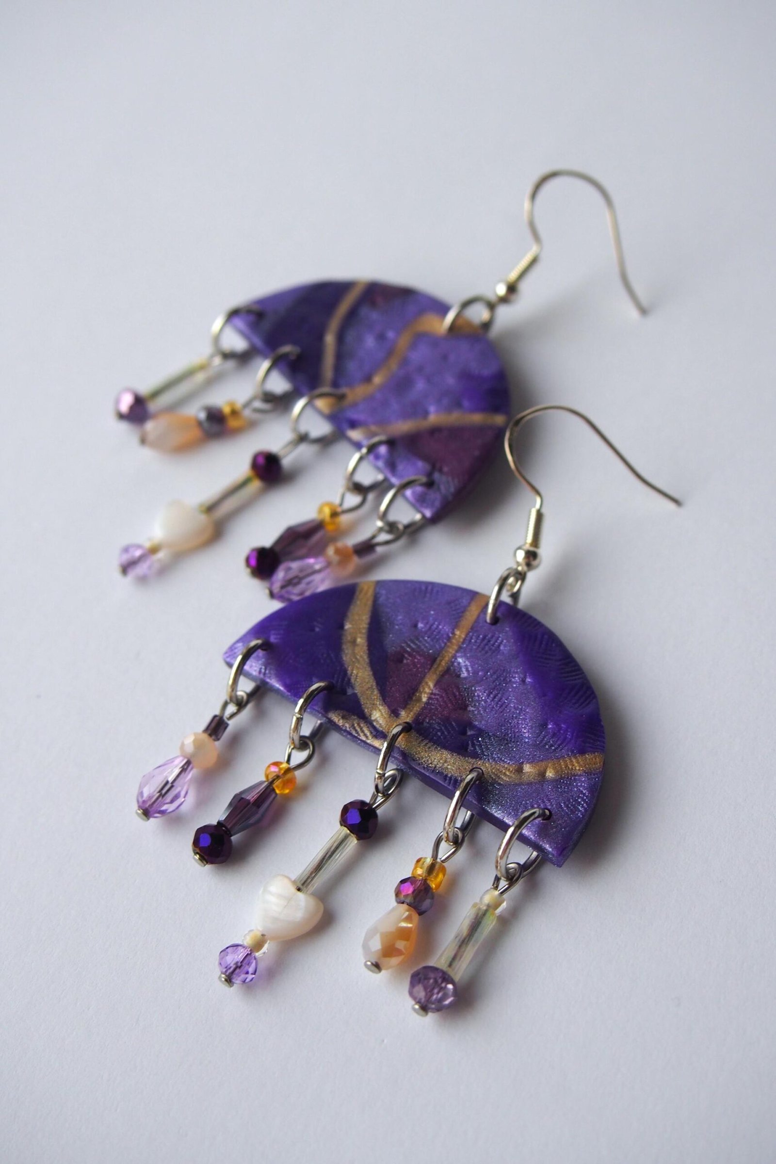 Purple & Gold Boho Earrings: Textured Chandelier Dangles - Image 2