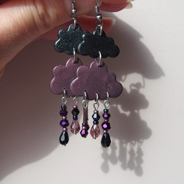 Dark Purple Cloud Earrings with Surgical Steel Hooks : Whimsical Sky Jewelry